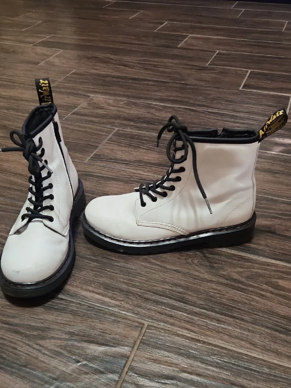 Dr. Martens White and Black Lace-Up Kids Combat Boots